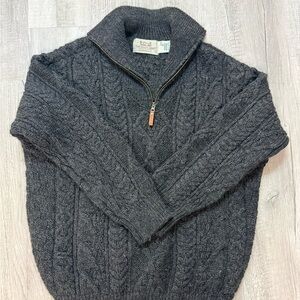 Gray Aran Market Wool Cableknit Fisherman’s sweater | XXL